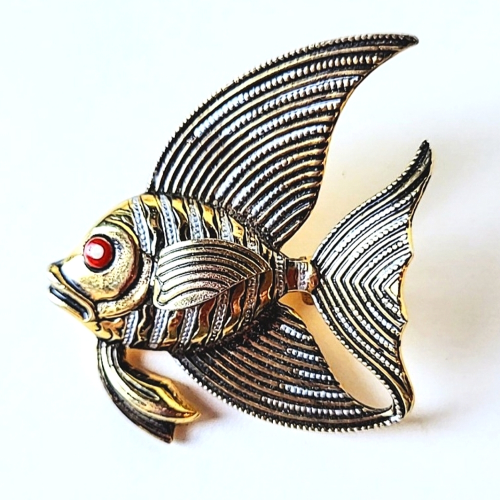 DAMASCENE ANGEL FISH PIN BROOCH - MADE IN SPAIN